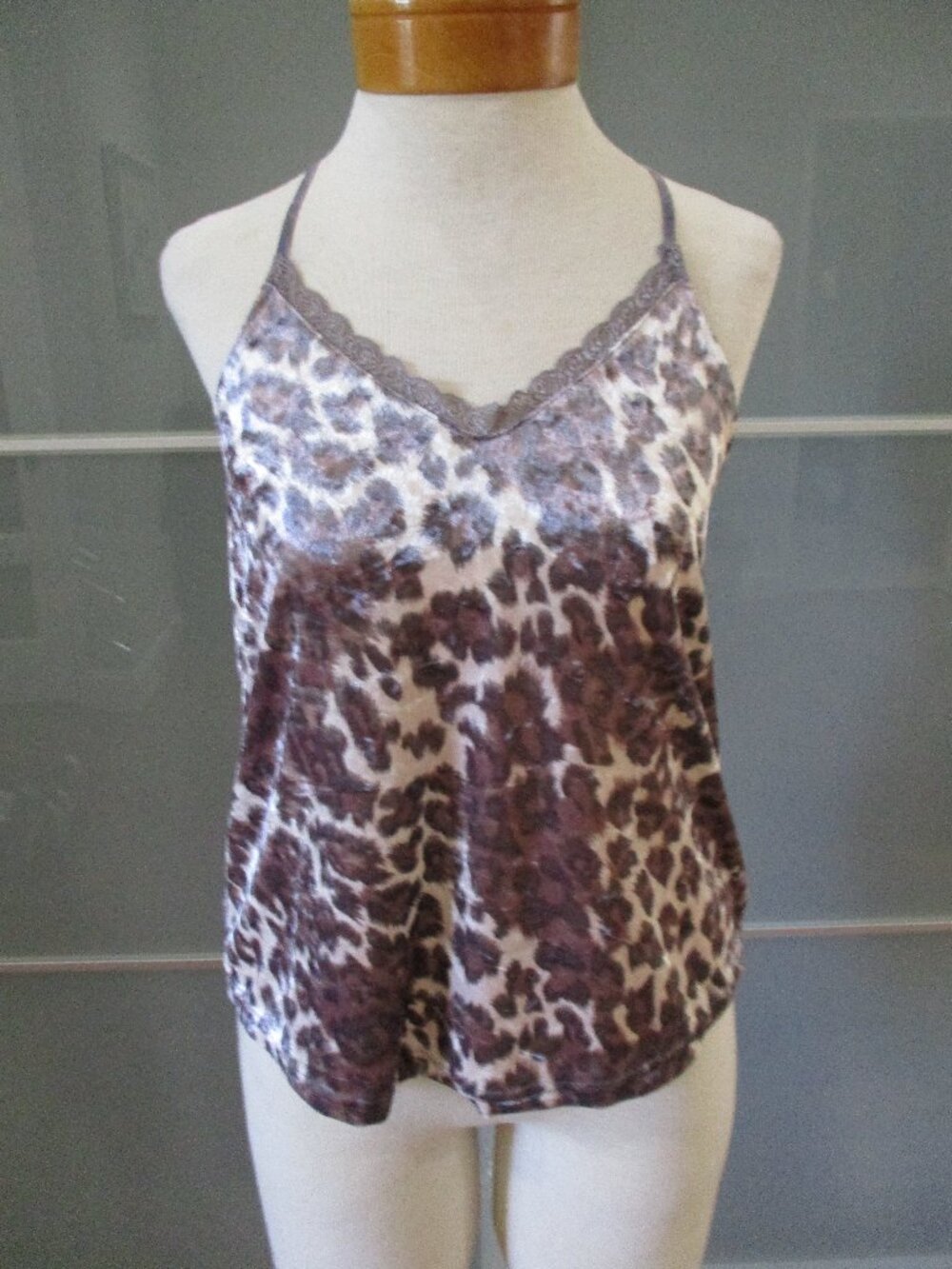 Nanette Lepore Crushed Velvet Animal Print T-Back Tank Top